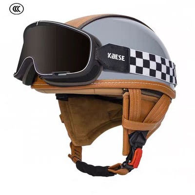 DOT Leather Motorcycle Half Open Face Helmet Cruiser Scooter Street Helmet Gray