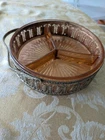Vintage Depression Glass Pink Divided Candy Dish with Metal Holder
