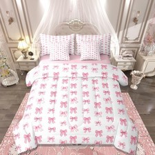 Coquette Bow Bedding Set,Cute Bowknot Comforter Set 7 Piece Bed in A Bag Twin...