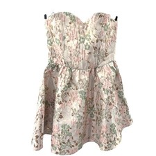 Francesca's Diane Strapless Mini Dress Gold Pink Floral Jacquard Size Medium NWT