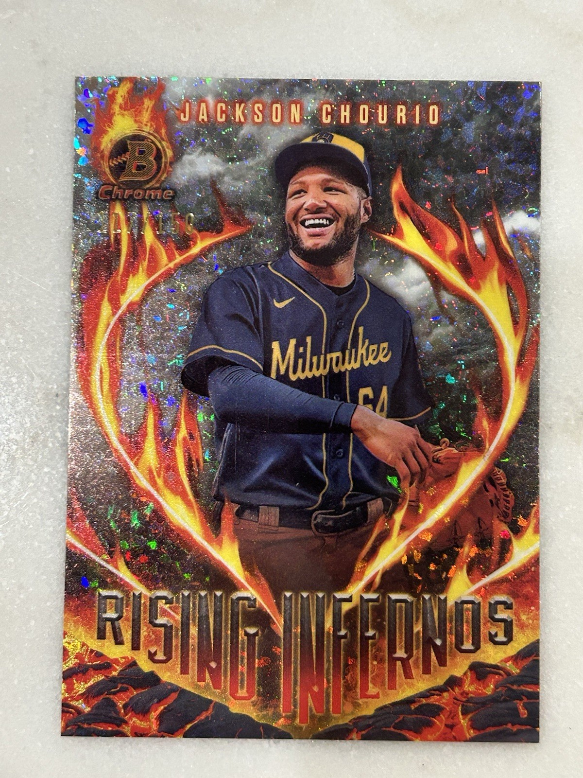 2024 Bowman Chrome Rising Inferno Jackson Chourio Mini Diamond 117/150 Rookie RC