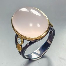Antique ring 26 ct Natural Rose Quartz Ring 925 Sterling Silver Size 8 /R453818