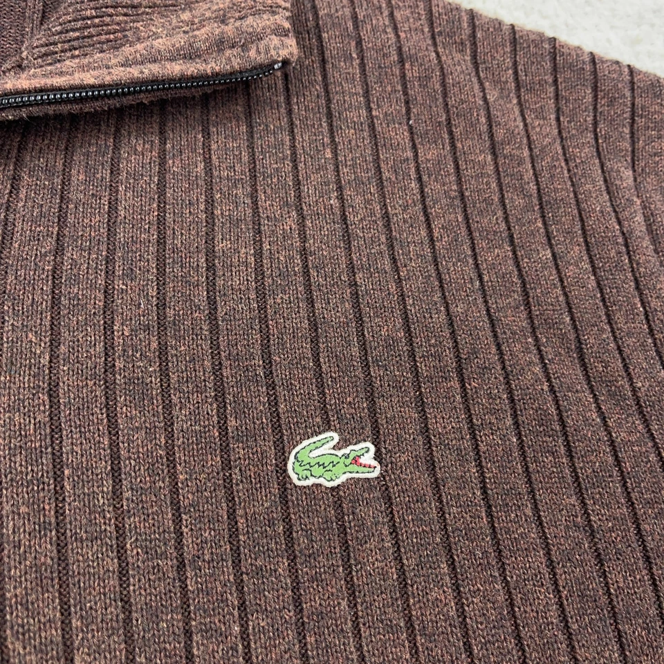 Suéter Lacoste Hombres Talla 9 4XL Marrón Cremallera Completa Acanalado Cárdigan Tejido Abuelo Adulto Foto 4 de 4