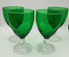 Anchor Hocking Bubble Foot Green Water Wine Goblet Glasses 5 5/8” Vintage (4)