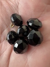 Set Of 6 Antique Victorian Multifaceted Round Black Mourning Beads 3/8" Shank