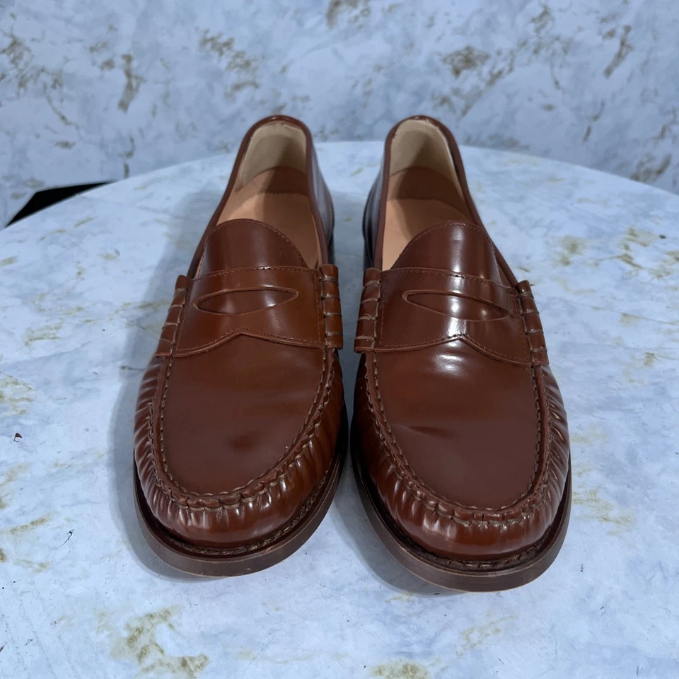 Zapatos mocasines J Crew Winona para mujer talla 11 cuero marrón cómodos sin usar, en caja, punta Penny Foto 3 de 4