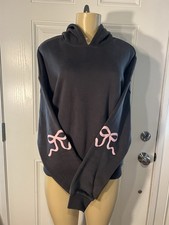 Edikted Gray Fleece Pullover Hooded Hoodie Pink Bow Sleeve Women's Small NWT