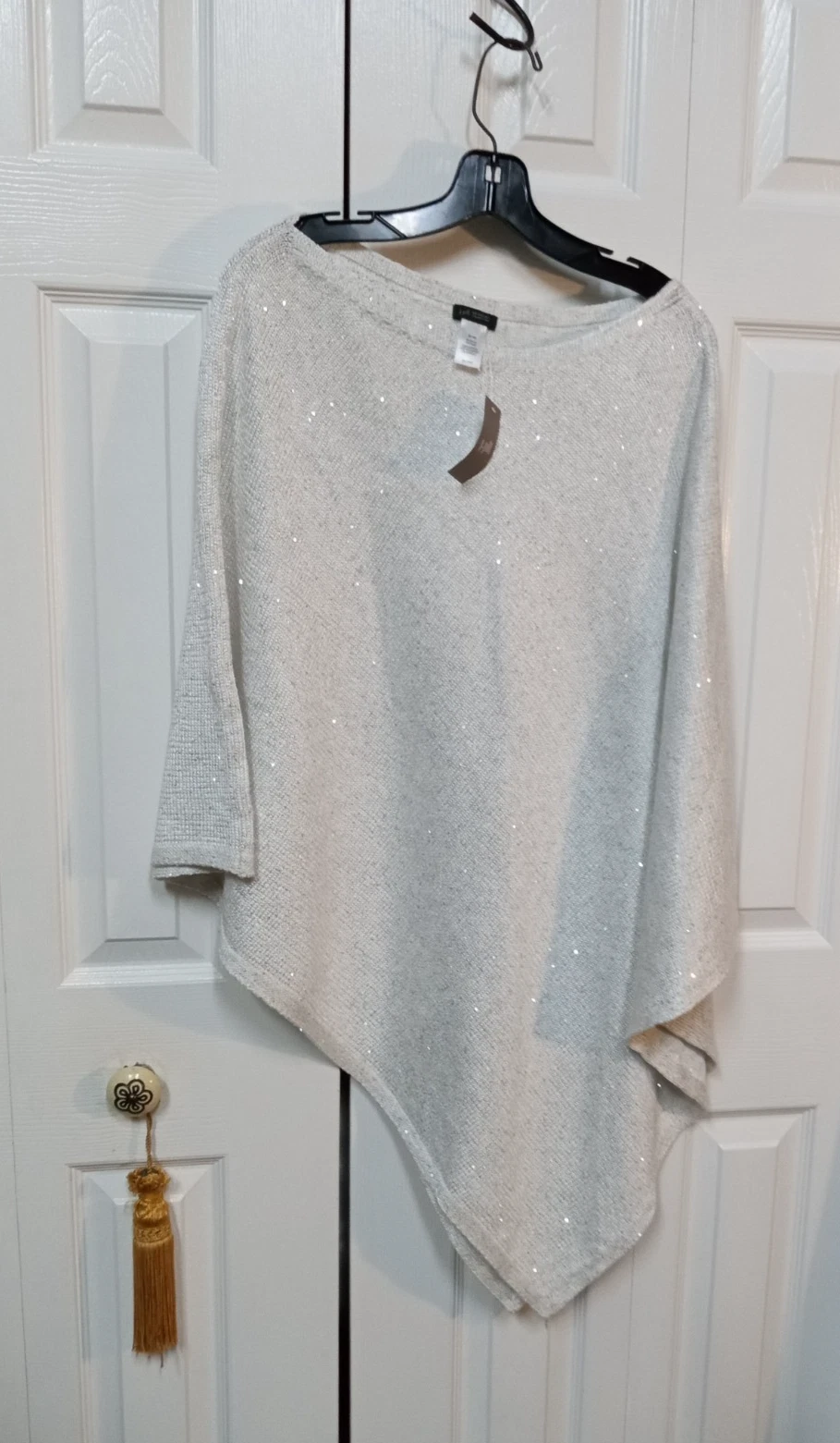 J Jill Wearever Collection Poncho Sweater XL 1X Ivory Sequin Knit Asymmetrical T