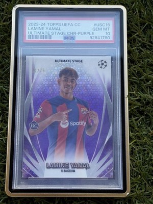 2023 Topps UEFA CC Lamine Yamal Ultimate Stage Purple /75 PSA 10