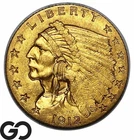 1912 Gold Quarter Eagle, $2.5 Gold Indian, Beautiful BU++