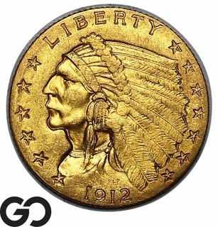 1912 Gold Quarter Eagle $2.5 Gold Indian Beautiful BU