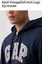 GAP VintageSoft Arch Logo Zip Hoodie. Dark Blue Size Medium Sweatshirt