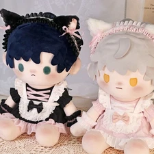 For 40cm Plush Doll Maid Uniform Hairband Dress Clothes Set Doll Clothing