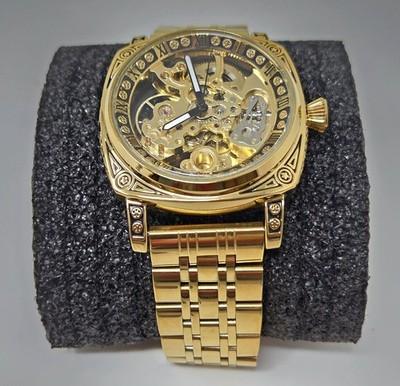 New Forsining Gold Tone Men s Luxary Skeleton Automatic Watch - Carving Hollow