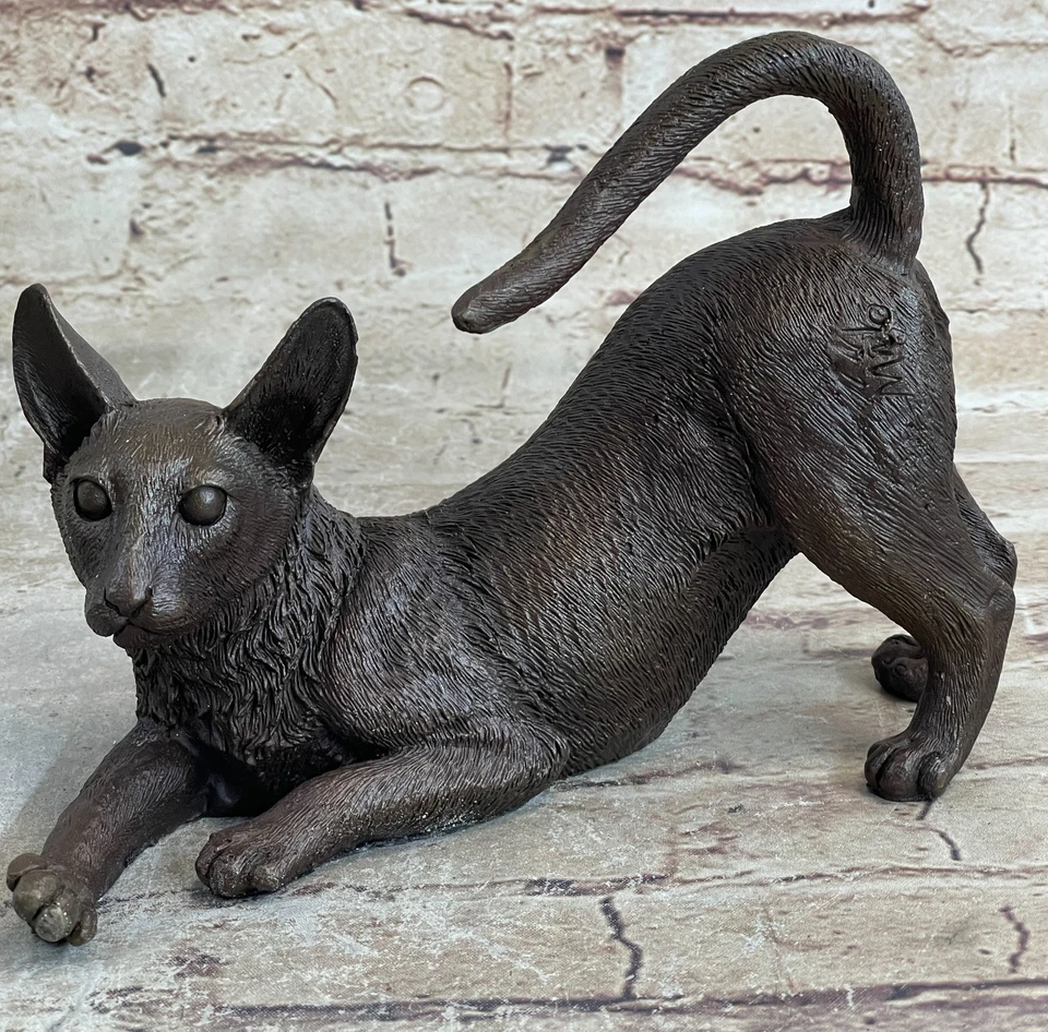 ESTATUA DE BRONCE GATO SIAMÉS MUY DETALLADA ESCULTURA FELINA DECORACIÓN DEL HOGAR FIGURA Foto 3 de 4