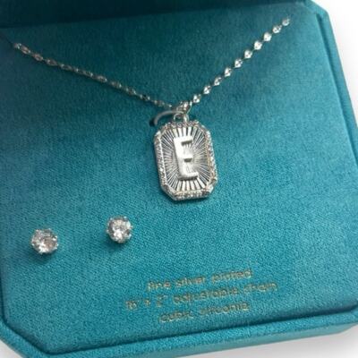 NWT UNWRITTEN Cubic Zirconia Initial Pendant Necklace and Stud