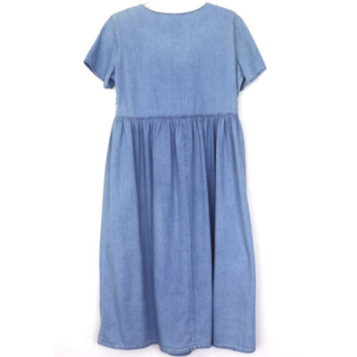 m&s denim dress ebossy Stretchy Smocked Denim Dress for Women Sleeveless Babydoll Button Down Midi Long Jean Dresses (XS, Blue) at Amazon Women's Clothing store