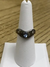 BOMA 925 Sterling Silver - Vintage Blue And White Topaz Band Ring Size 7