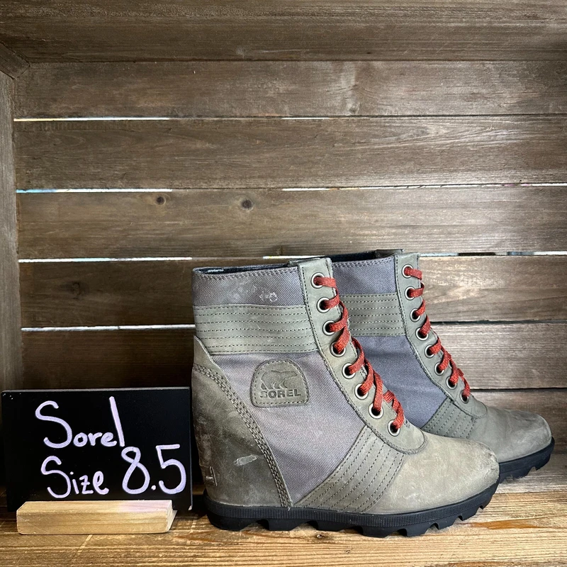 sorel lexie leather lace up wedge ankle guc boots