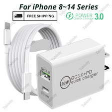 For iPhone 14 13 12 11 Pro XR X 8 QC PD 20W Fast Charger USB Type-C Wall Adapter