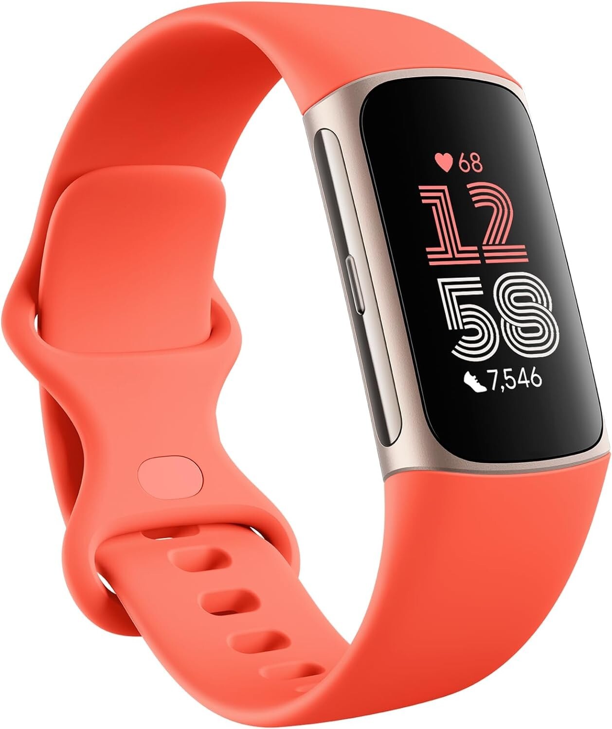 Fitbit Charge 6 Bluetooth Tracker in Champagne Gold with Coral Band-image