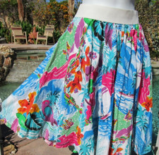 Vintage full skirt M 28-32" elastic waist tropical multi-color 26" L pockets