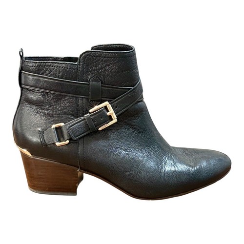 Coach Pauline Leder Stiefeletten Gold Schnalle Akzente Blockabsatz Schwarz 9,5