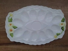 Deviled egg platter vintage  Geo Z Lefton 5182 Floral Ceramic Daisies 12"x7.5"