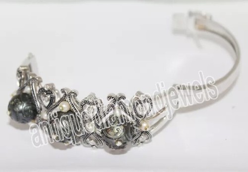 0.12ct Rose Cut Diamond 925 Silver Pearl Wedding Bracelet - Picture 4 of 7