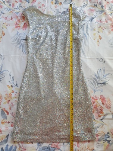 Silver Sequin Mini Dress, size 8, sleeveless - Picture 2 of 7