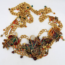 Lunch At The Ritz Autumn in NY Belt Earrings Set Hand Enameled Gold Tone