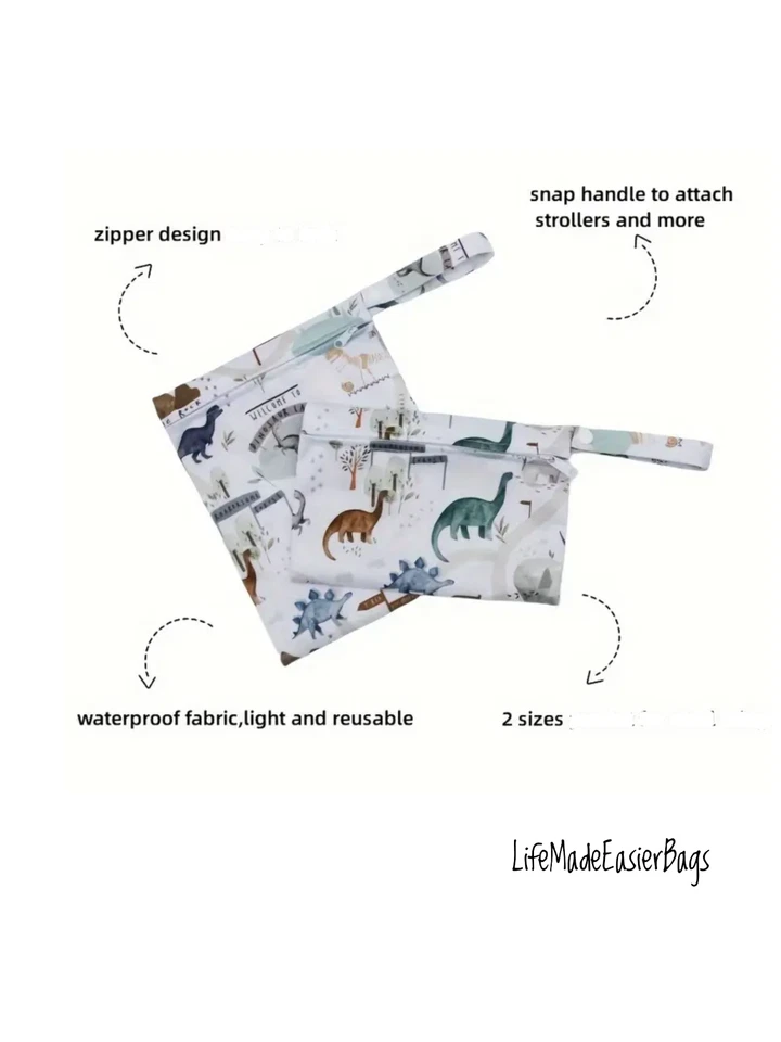 Wet Dry Bags Set Waterproof Reusable Swimsuit Diapers Laundry Stroller Bag Pouch - Image 2 of 4