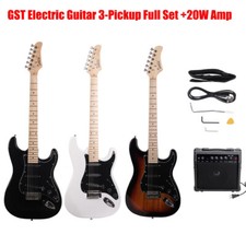 UK GST Electric Guitar 3-Pickup Full Set W/ 20W Amp Bag Strap Cord Pickguard Kit