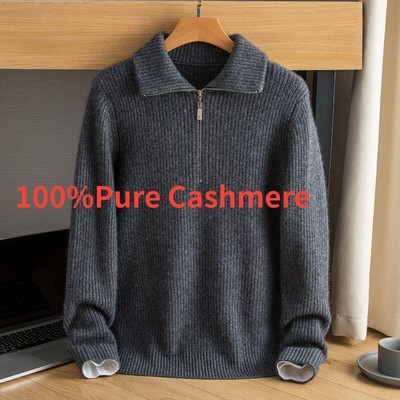 2023 new Fashion 100% Pure Cashmere Sweater Men's Winter Polo Plus Size