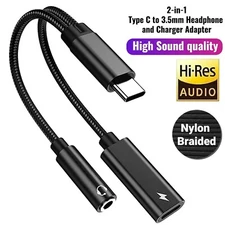 USB Type C To 3.5mm Aux Audio Charging Adapter Splitter Headphone Jack Cable