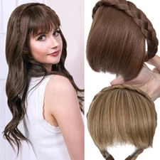 Clip In Fake Bangs Hairpiece with Braids Headband Synthetic Straight Hair Fringe