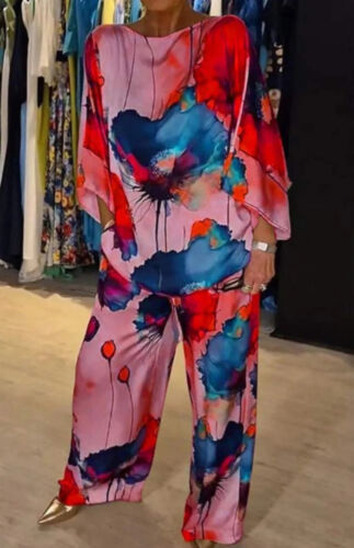 Conjunto de 2 Piezas Conjuntos Para Mujeres Mujer Estampado Satén, Manga 3/4 - Imagen 15 de 31