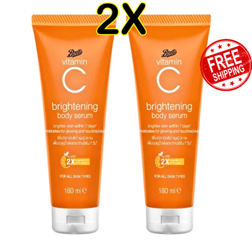2X Boots Serum Body Vitamin C Yuzu Moisturising Cream Glow Brighter Skin 180 ml - Picture 1 of 8