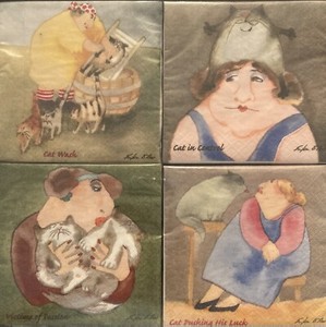 Cat Art Cocktail Napkins Erika Oller. 80 Count. Whimsical & Funny. Never Opened