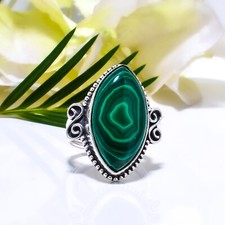 Natural Green Malachite Gemstone 925 Sterling Silver Ring Oxidize Jewelry Gift.
