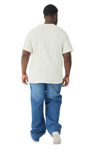 Men Relaxed Fit Rigid Flare Antique Blue Black Jeans washed denim Pant Trousers - Picture 9 of 33