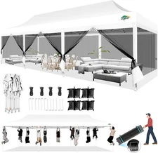 COBIZI 10x30ft Pop up Canopy with 8 Sidewalls Heavy Duty Waterproof Screen Tent