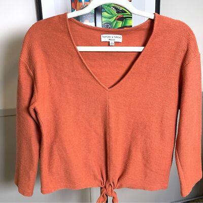 Madewell Texture & Thread Orange V-Neck Sweater Size Small