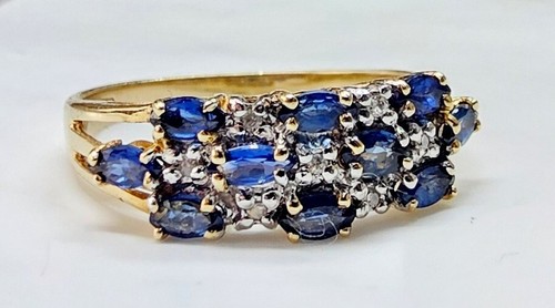 50Ct Marquise Cut Lab Sapphire (?) and Diamond Anniversary Band 14K Y Gold Sz7 - Picture 2 of 9