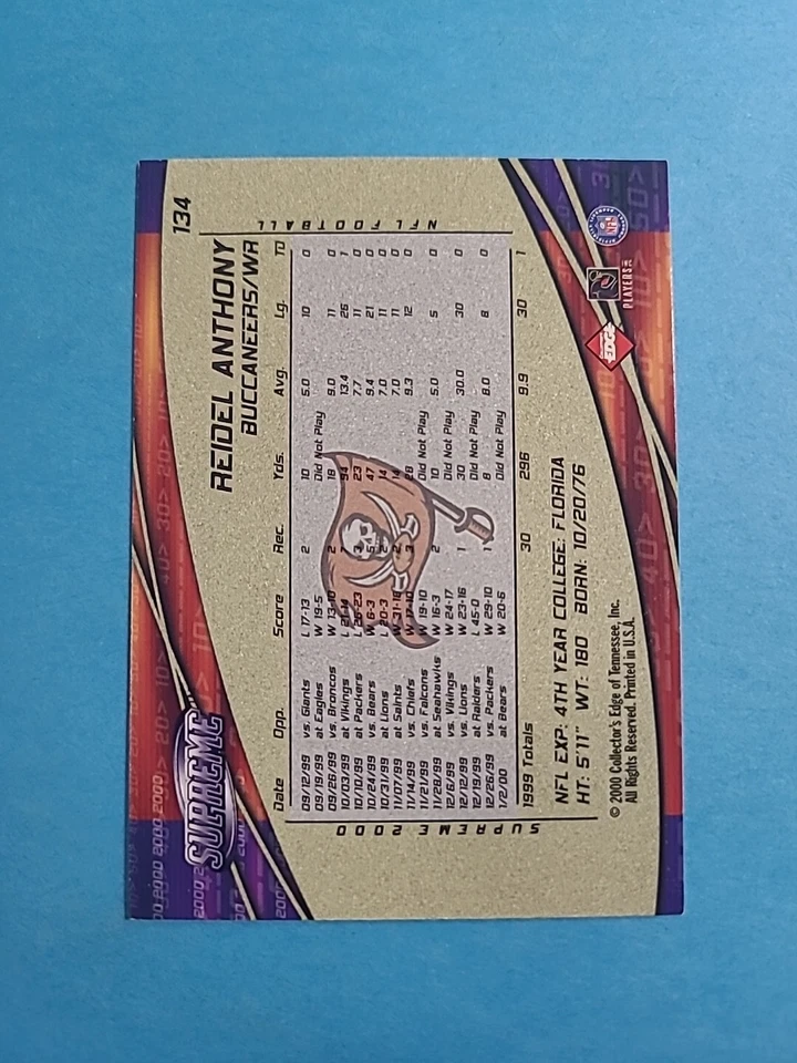 REIDEL ANTHONY 2000 COLLECTOR'S EDGE SUPREME FOOTBALL CARD # 134 I1117 - Image 2 of 2