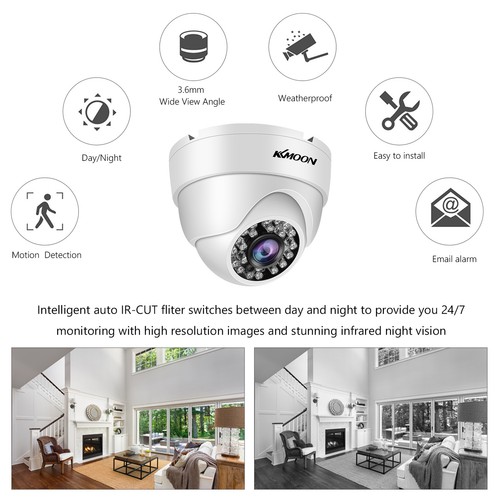 4PCS KKmoon 1080P 2MP CCTV Dome Camera Outdoor Waterproof Security Camera Y5Q9 - Picture 9 of 12