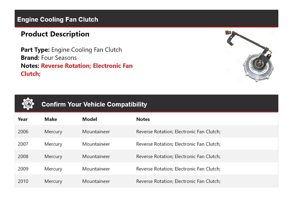 Embrague ventilador refrigeración motor Mercury Mountaineer 2006-2010 4 estaciones 2007 2008 Foto 2 de 4