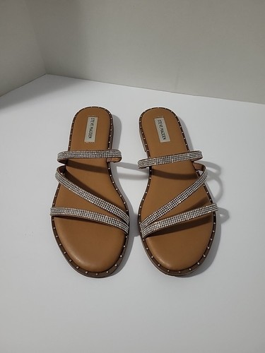 STEVE MADDEN RHINESTONE STUDDED SLIP-ON BLING SANDALS TAN SIZE 10 NWB