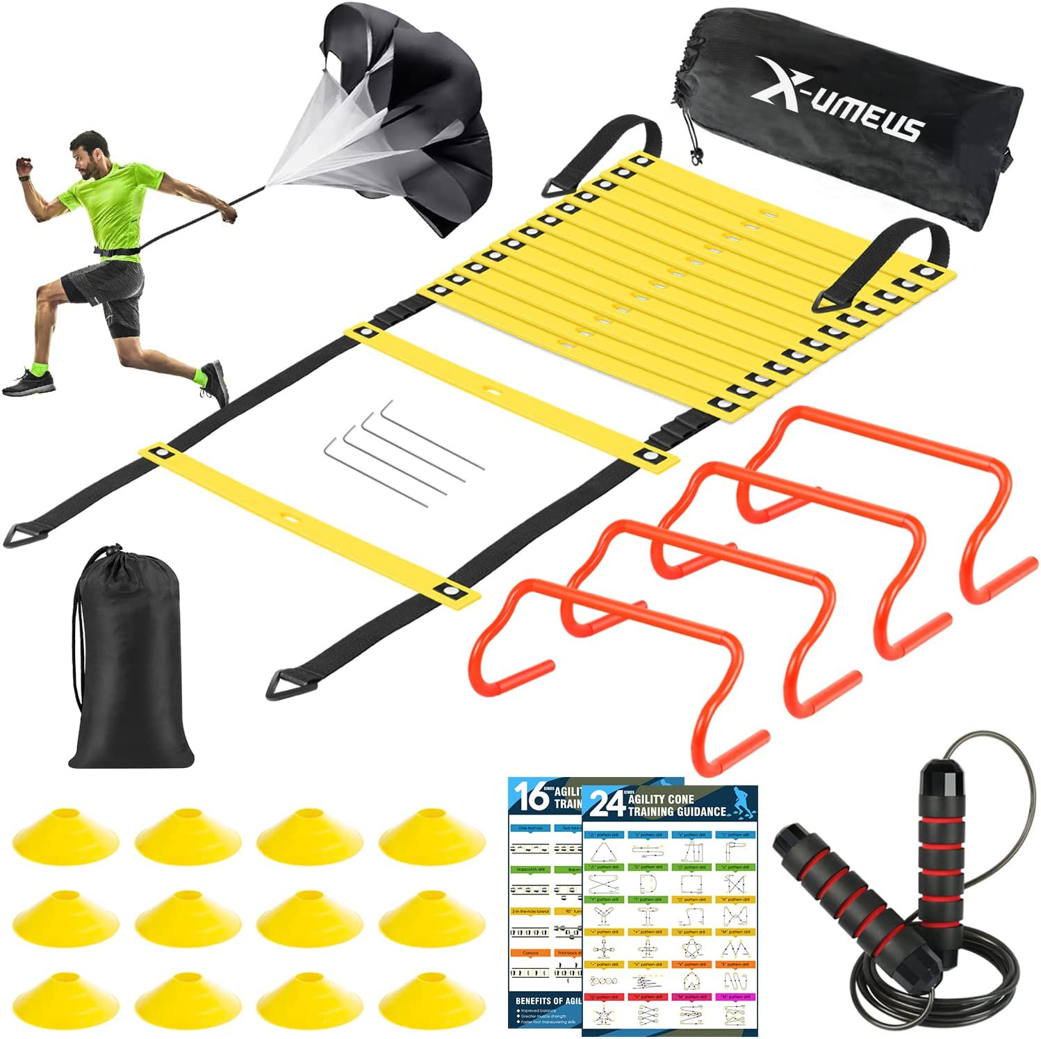 X-UMEUS Agility Ladder Speed Training Equipment Set-20Ft Agility Ladder,12 Socce