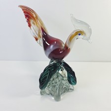 Hand Blown Murano Style Glass Multicolor Rooster Pheasant Bird Figurine